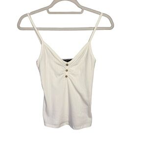 SWS Essentials White Ribbed Camisole with Button Detail Size M Minimalist Casual